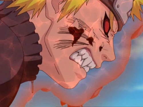 Naruto, with his blood red eyes, is fast becoming a monster.